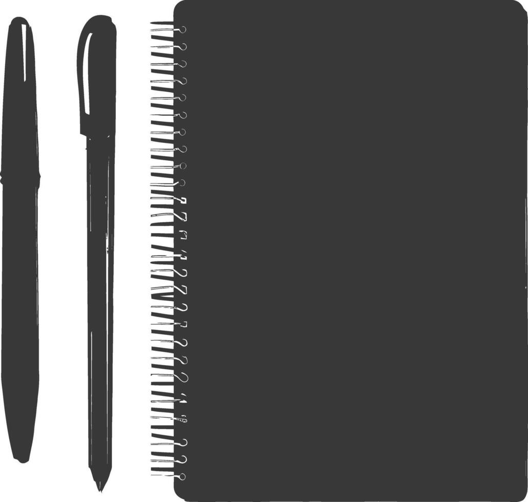 AI generated Silhouette notebook and pen black color only vector