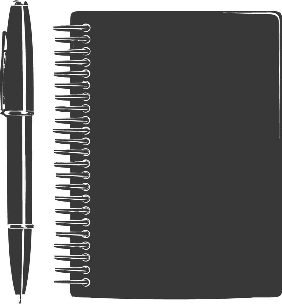 ai generado silueta cuaderno y bolígrafo negro color solamente vector