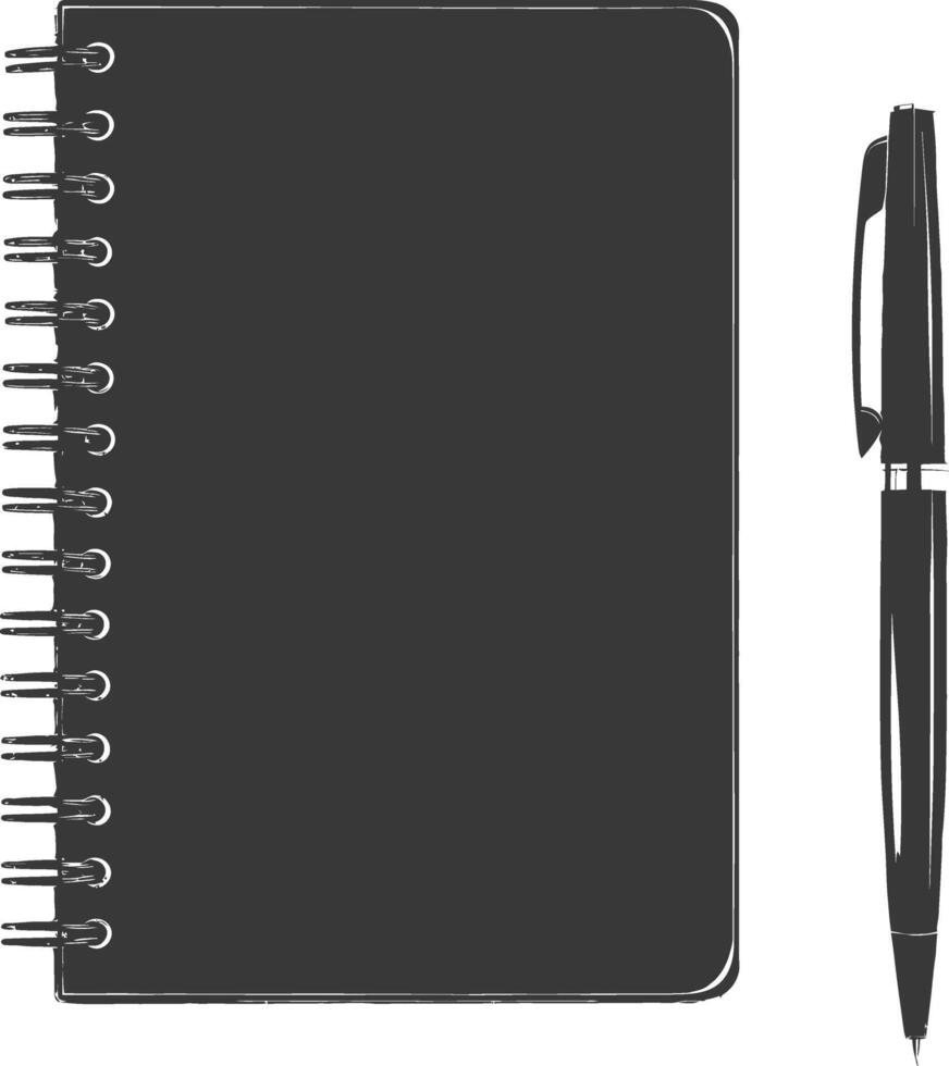 AI generated Silhouette notebook and pen black color only vector