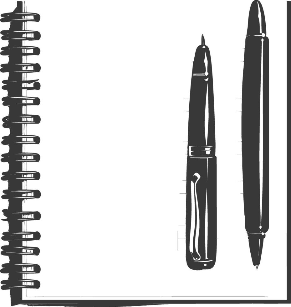 AI generated Silhouette notebook and pen black color only vector