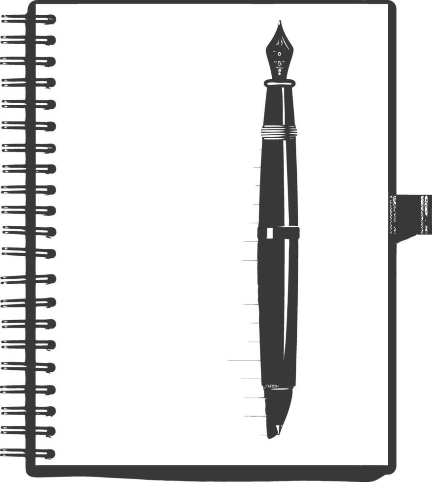 AI generated Silhouette notebook and pen black color only vector
