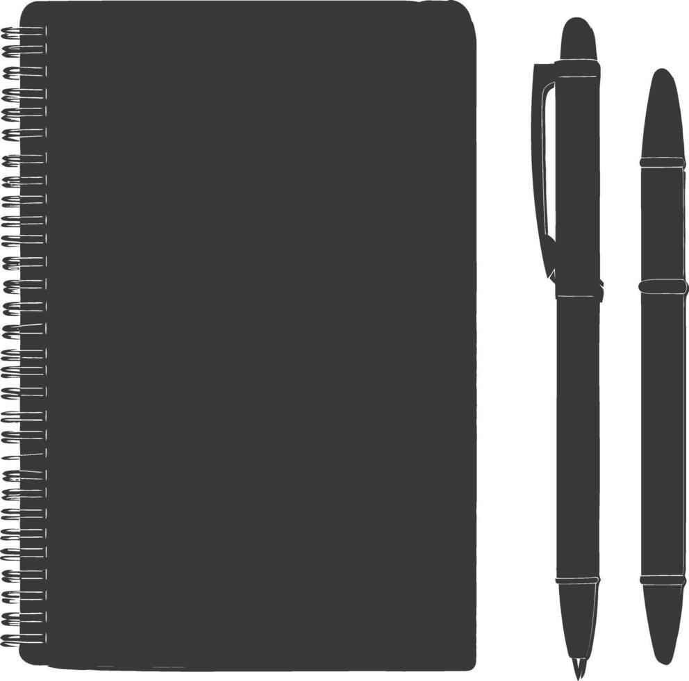 AI generated Silhouette notebook and pen black color only vector