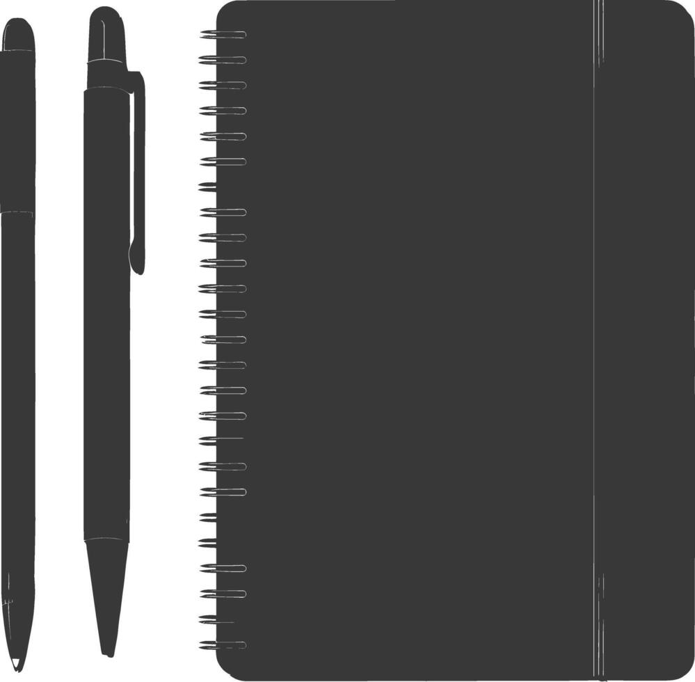 AI generated Silhouette notebook and pen black color only vector