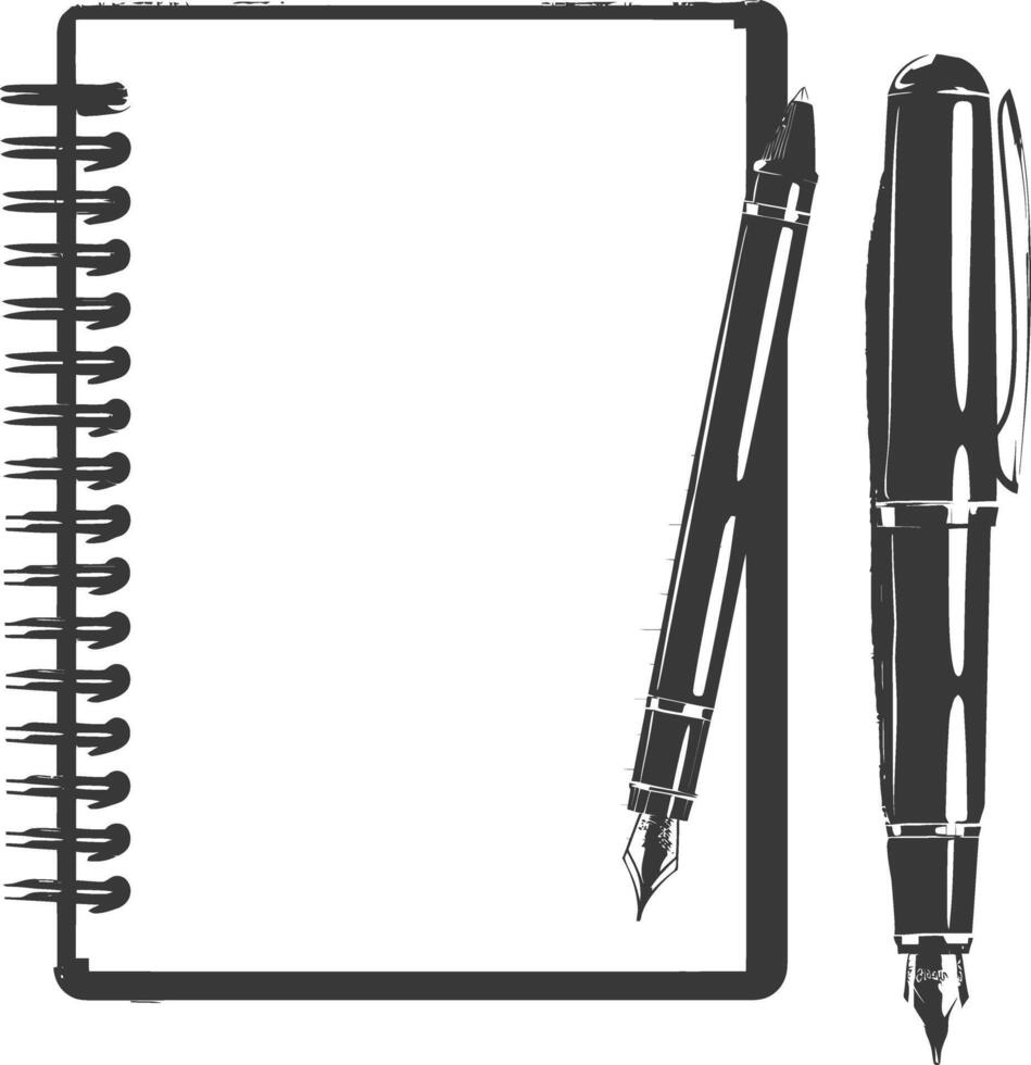 AI generated Silhouette notebook and pen black color only vector