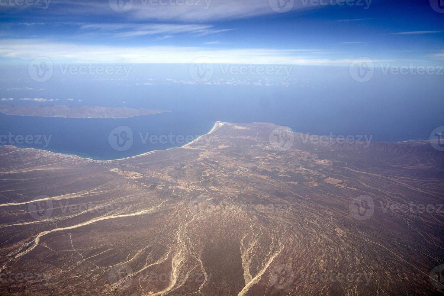 coast of cortez sea in baja california sur mexico aerial view from airplane photo