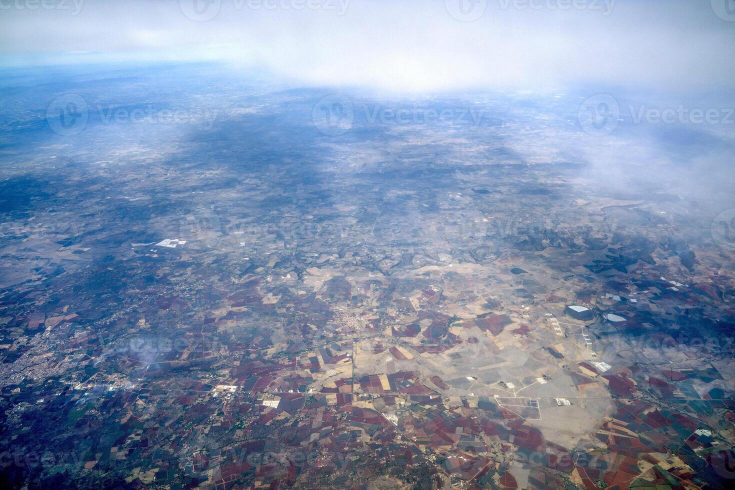 Aerial view of Santiago de Queretaro, a city in central Mexico. Panorama from airplane photo