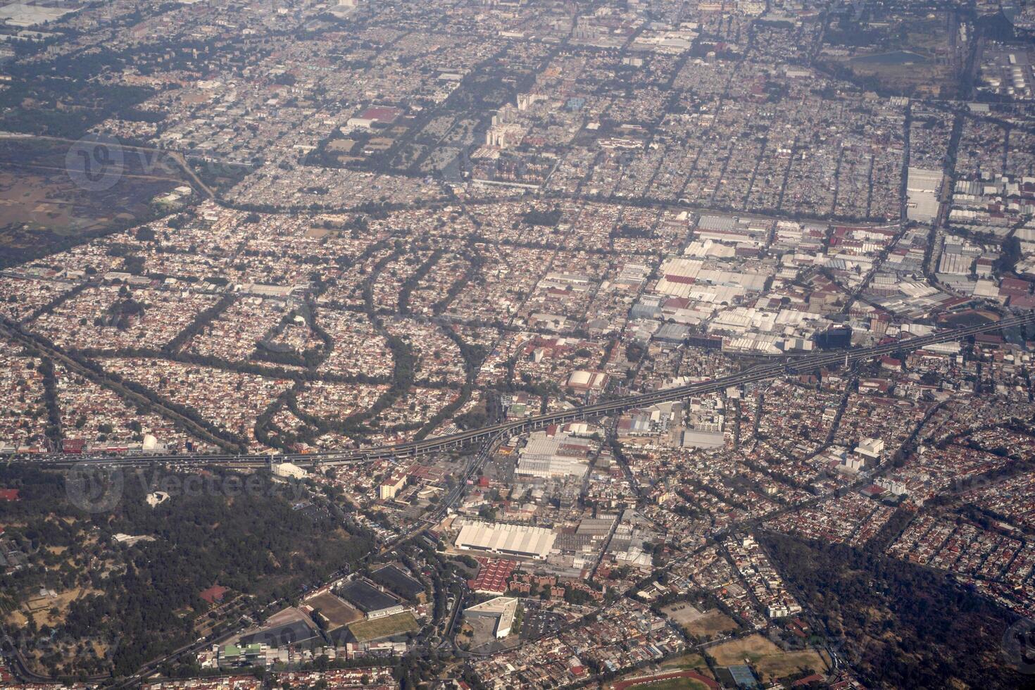 mexico city aerial view landscape from airplane photo