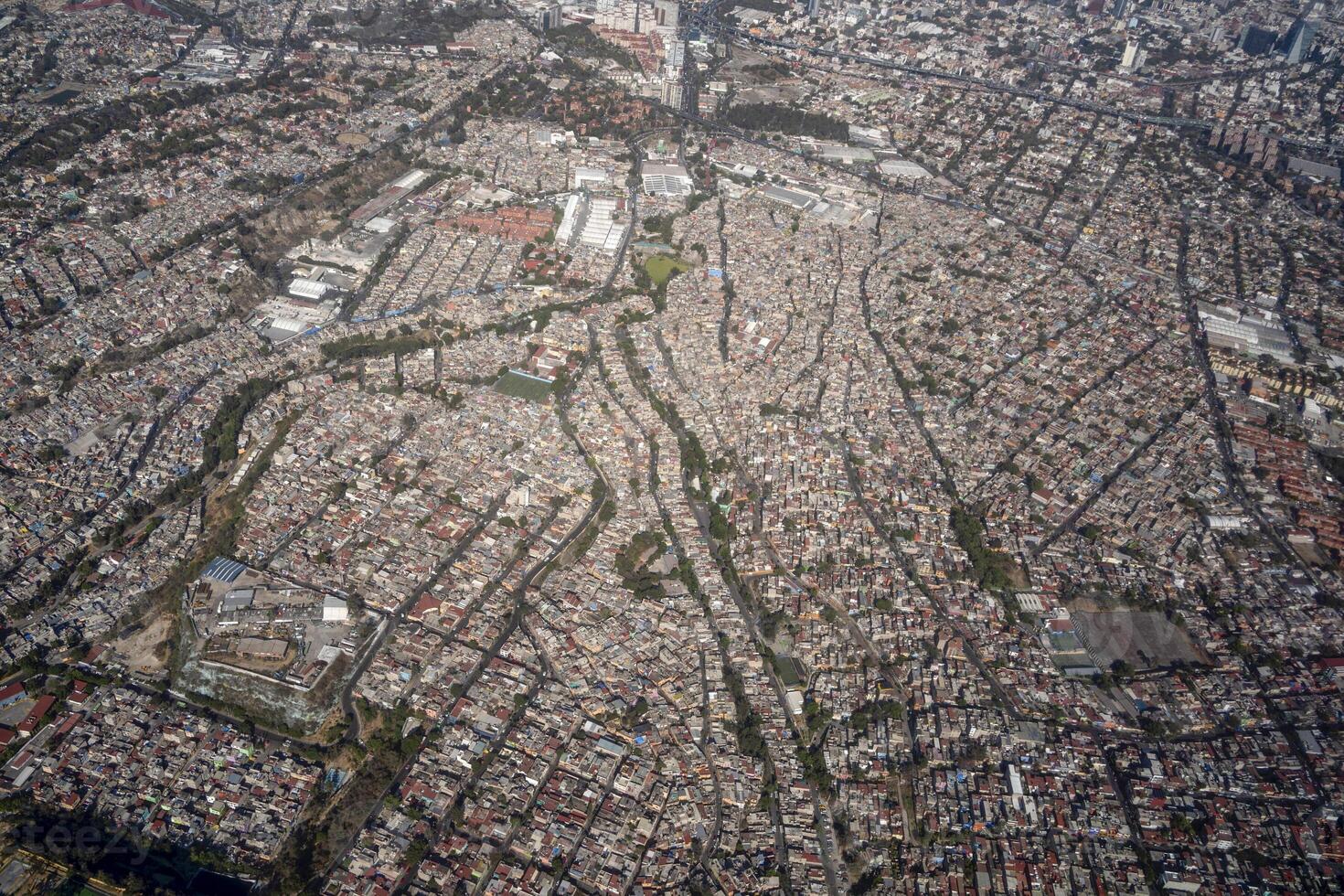 mexico city aerial view landscape from airplane photo