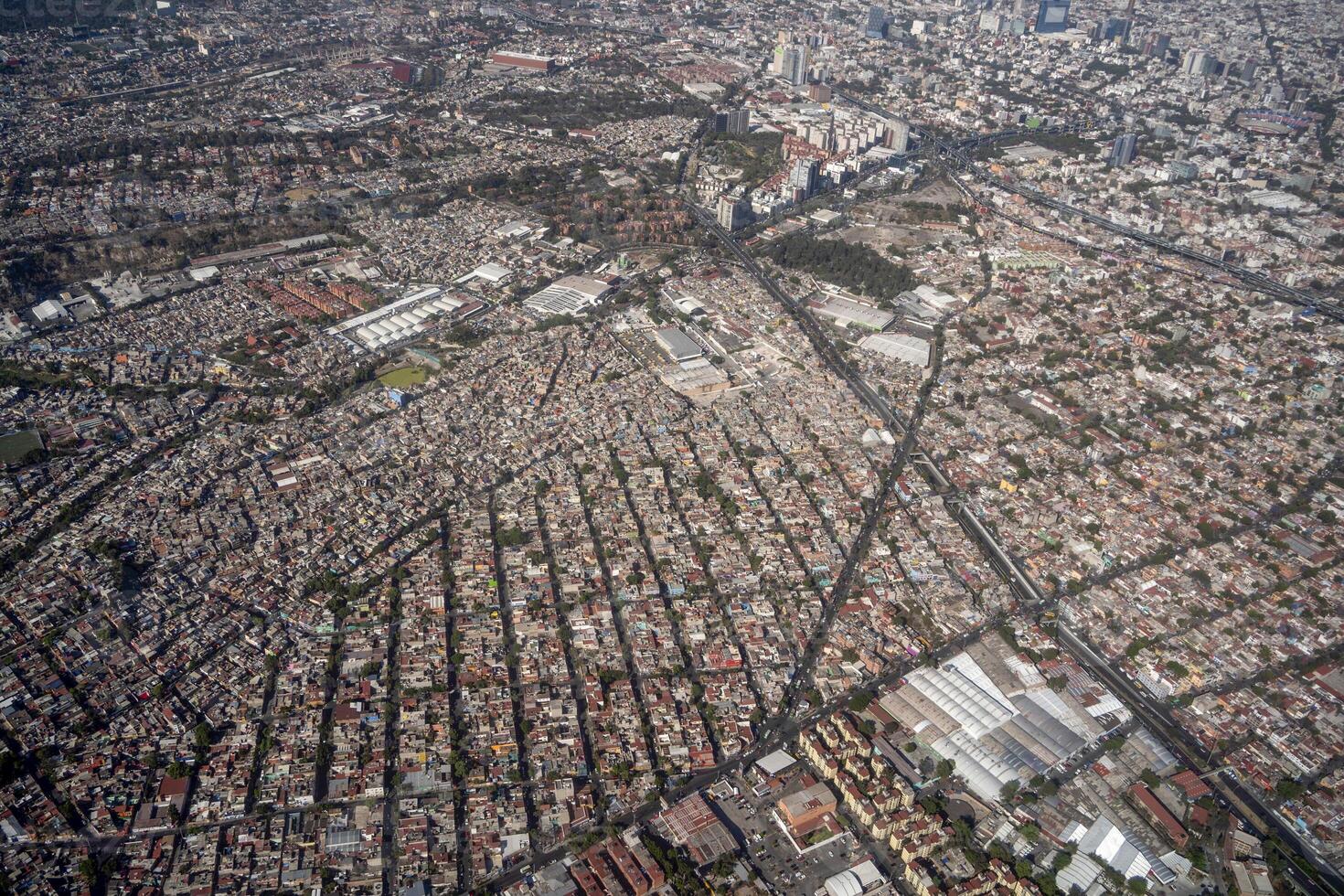 mexico city aerial view landscape from airplane photo
