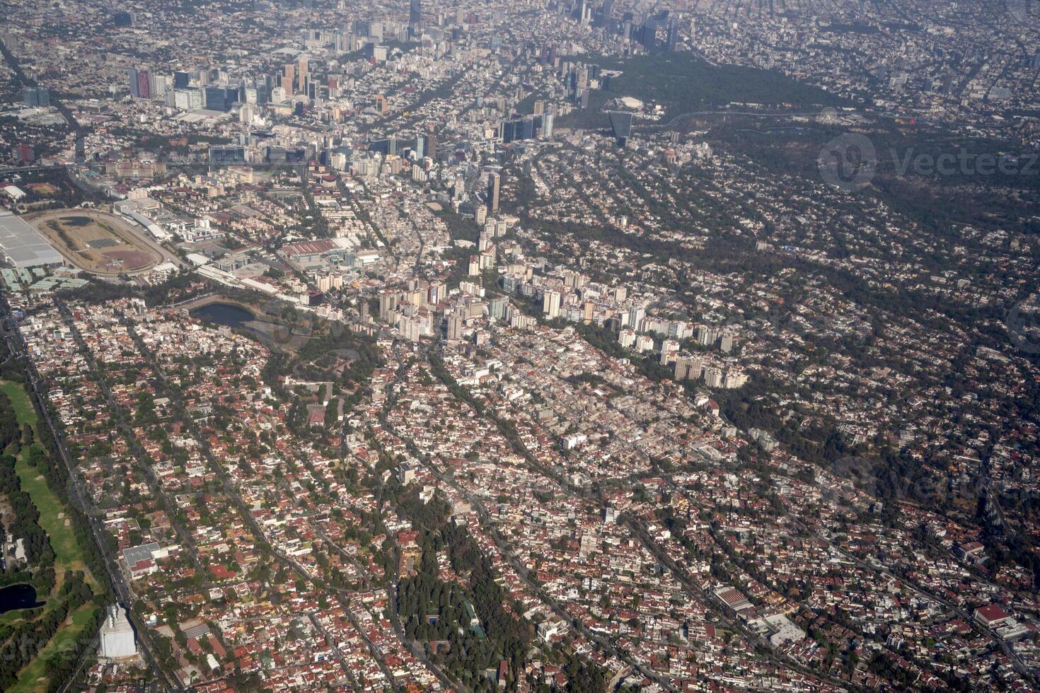 golf course in mexico city aerial view landscape from airplane photo