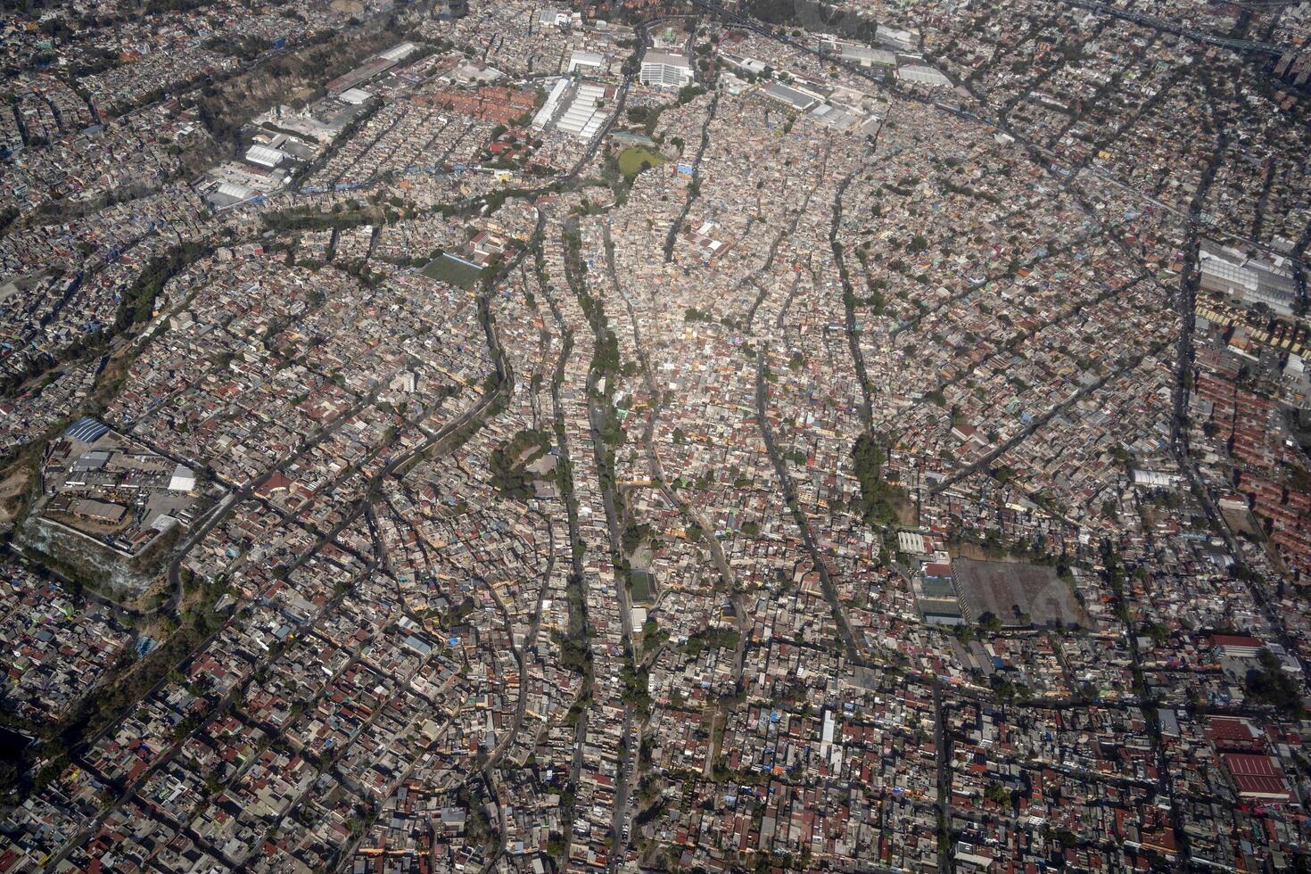 mexico city aerial view landscape from airplane photo