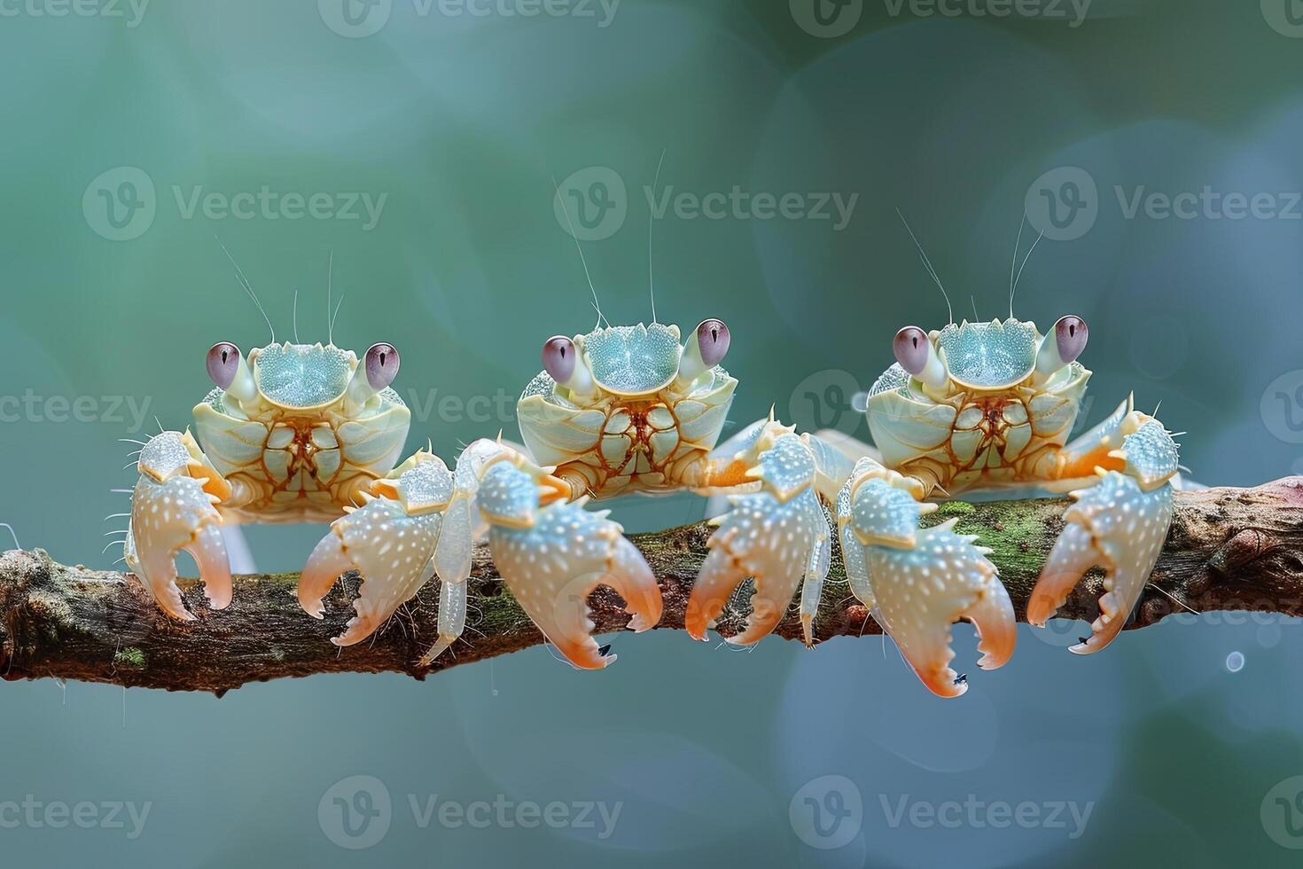 AI generated Crab Baby group of animals hanging out on a branch, cute, smiling, adorable photo
