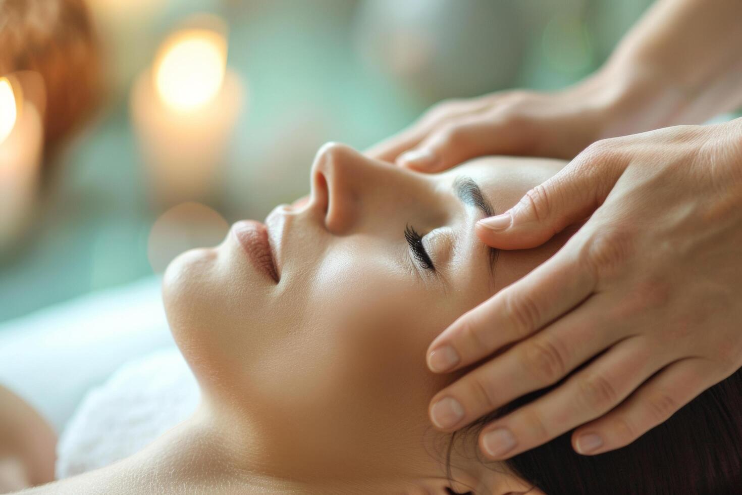 AI generated Woman receiving a relaxing head massage at the spa photo