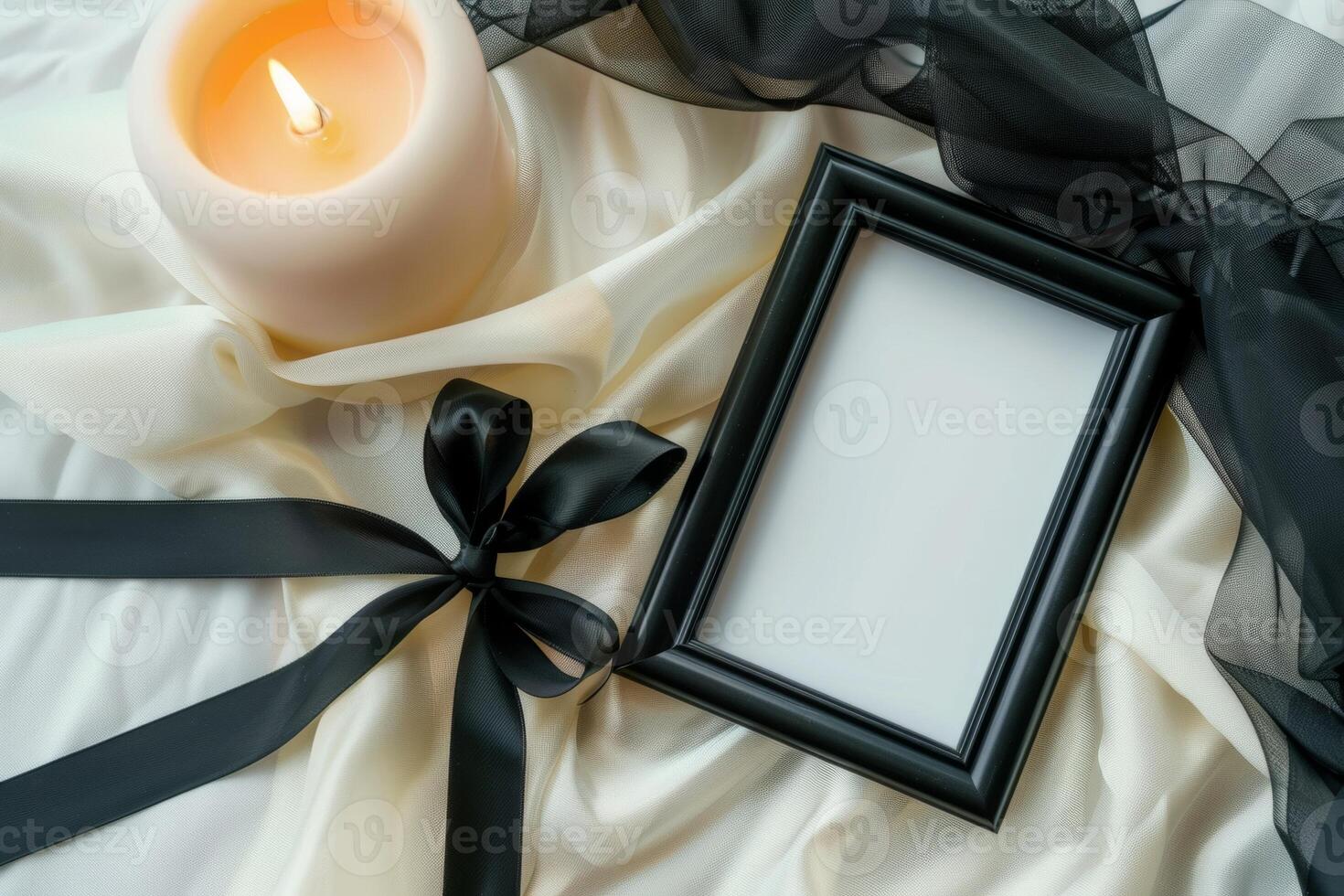 AI generated Table adorned with a picture frame and candle, creating a stylish centerpiece photo