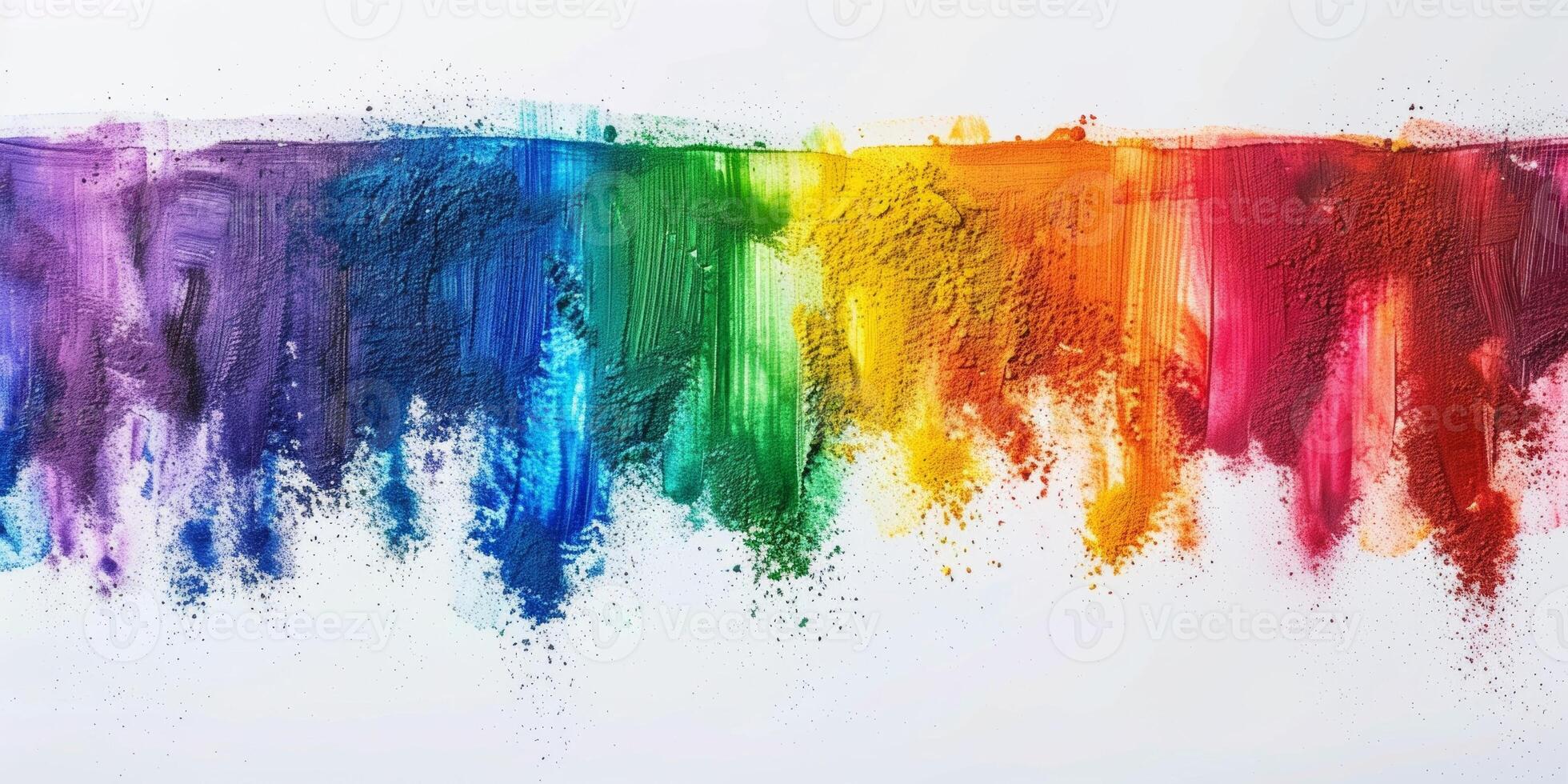 AI generated Rectangle of vibrant powder on white canvas, creating a rainbow pattern photo