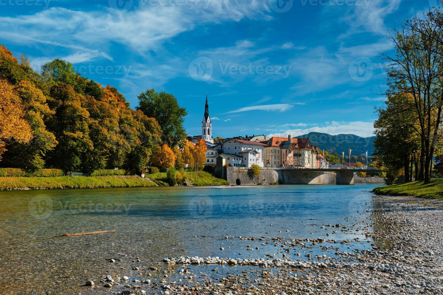 Bad Tolz   picturesque resort town in Bavaria, Germany in autumn and Isar river photo
