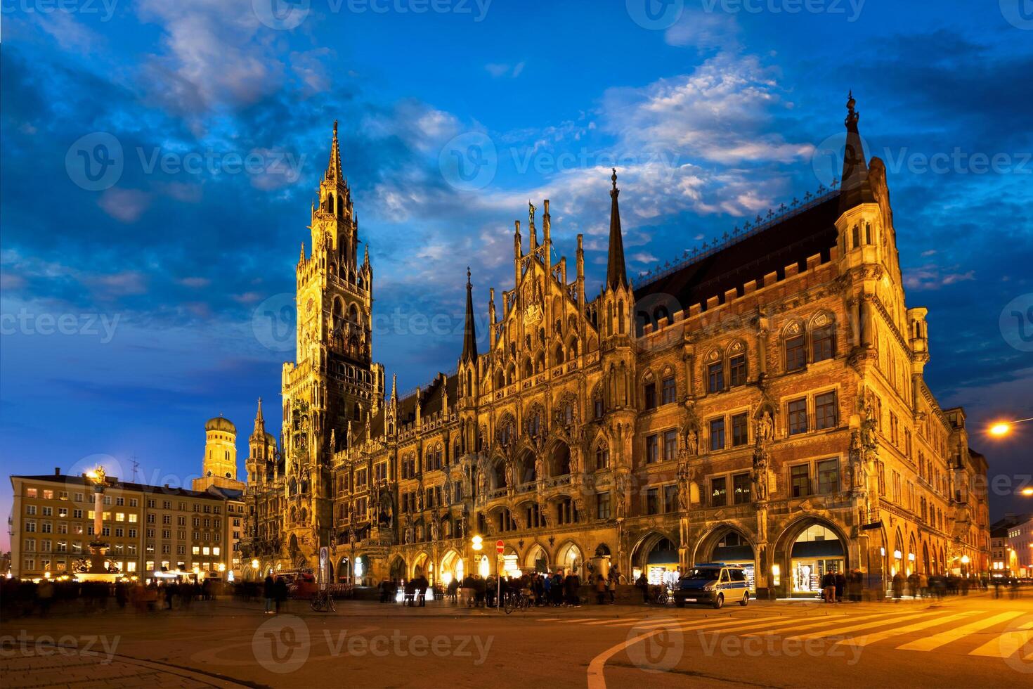 Marienplatz square at night with New Town Hall Neues Rathaus photo