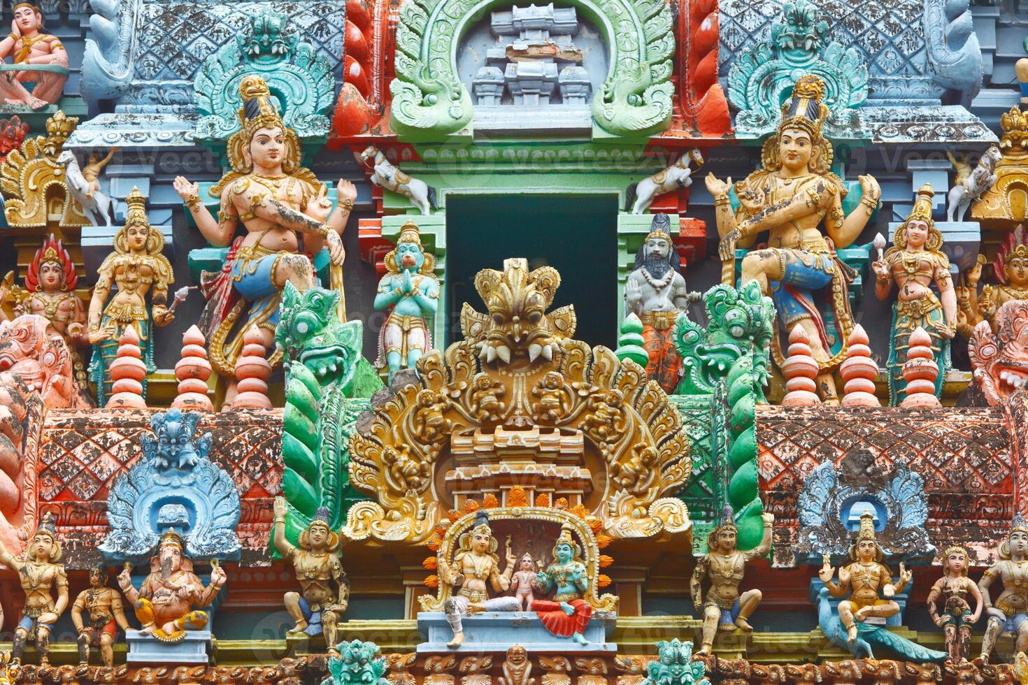 Sculptures on Hindu temple tower photo