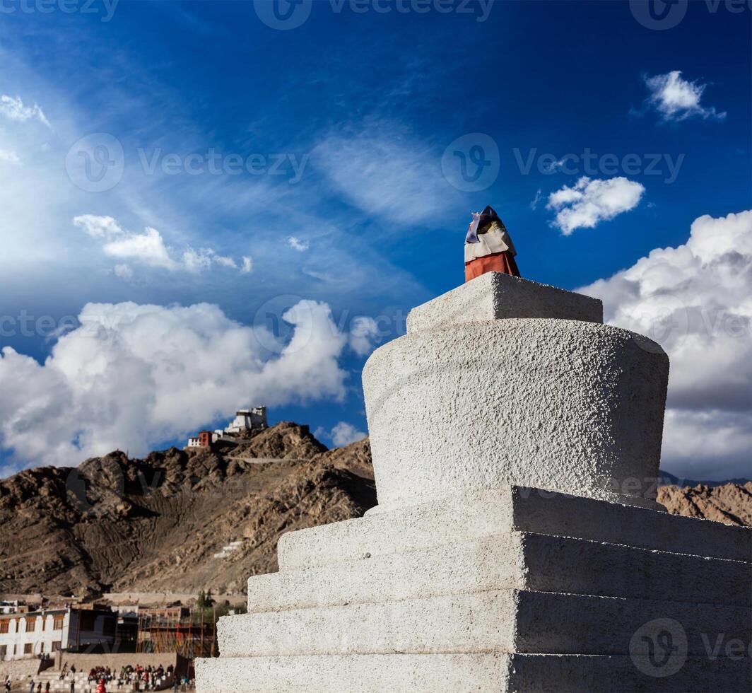 Whitewashed chorten in Leh, Ladakh, India photo