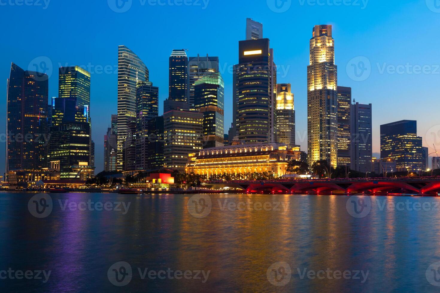 Singapore skyline and river in evening photo