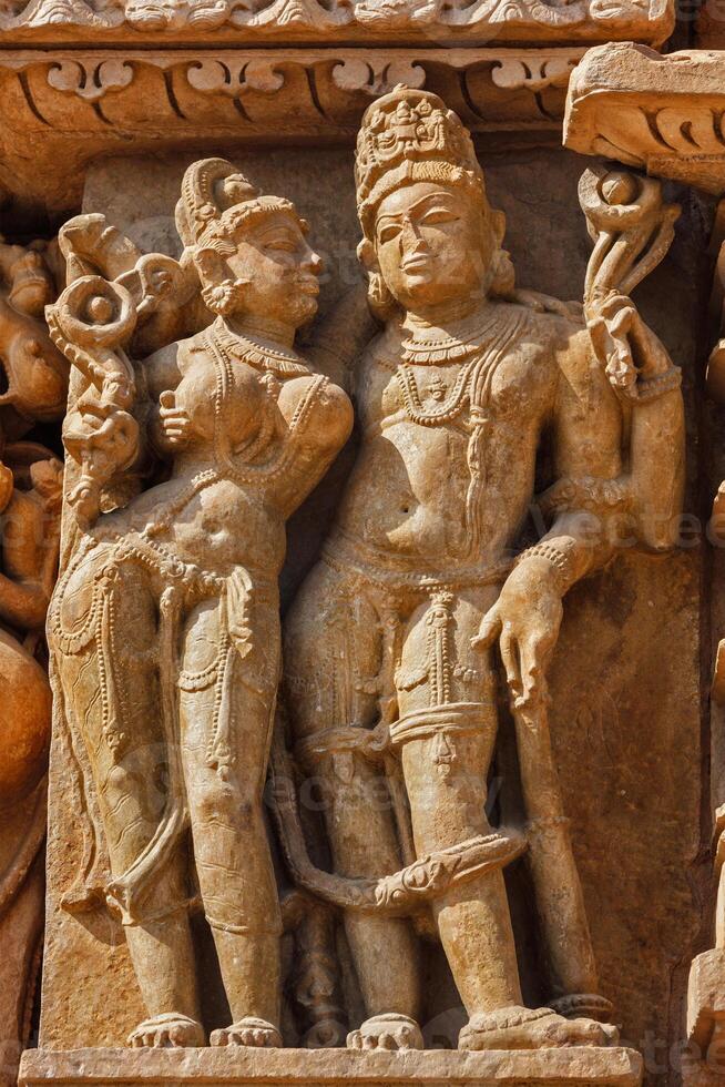 Famous sculptures of Khajuraho temples, India photo