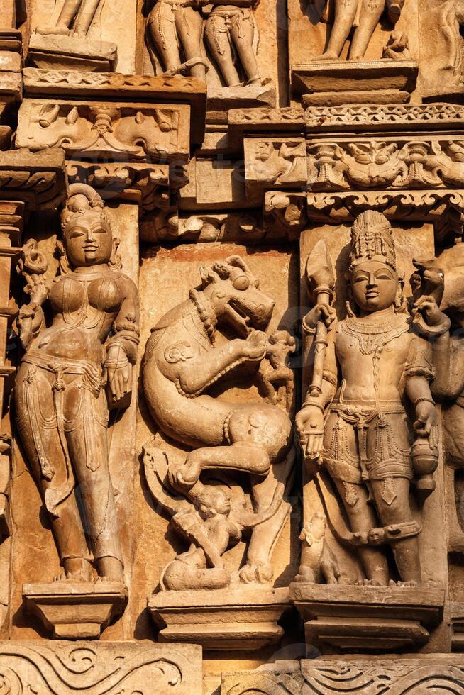 Famous sculptures of Khajuraho temples, India photo