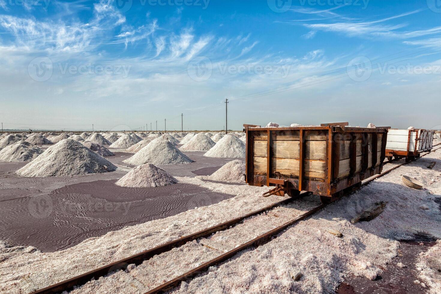 Rail road with railcart cart at salt mine at Sambhar Lake photo