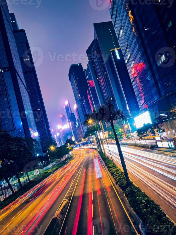Street traffic in Hong Kong at night photo