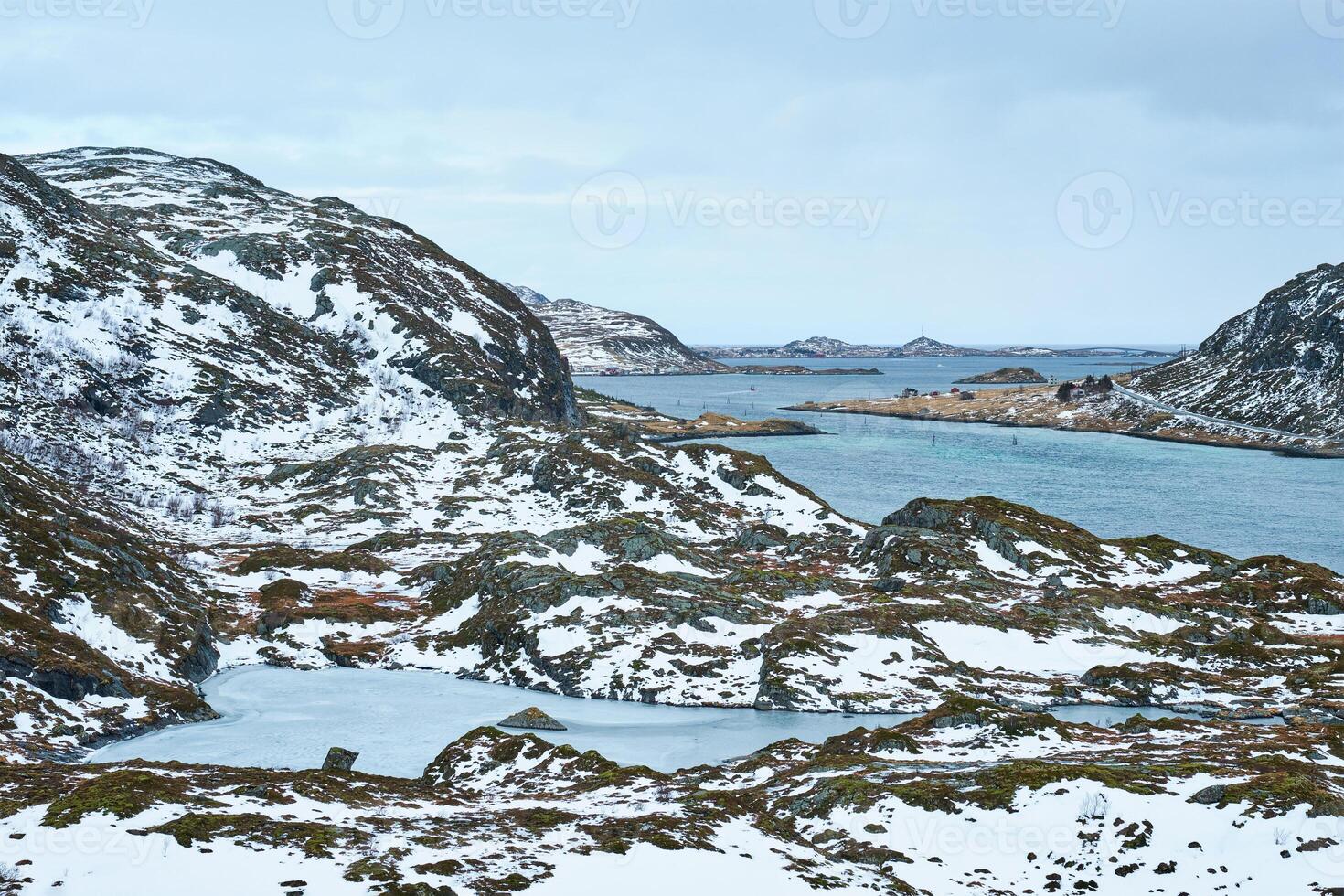 View of norwegian fjord, Lofoten islands, Norway photo