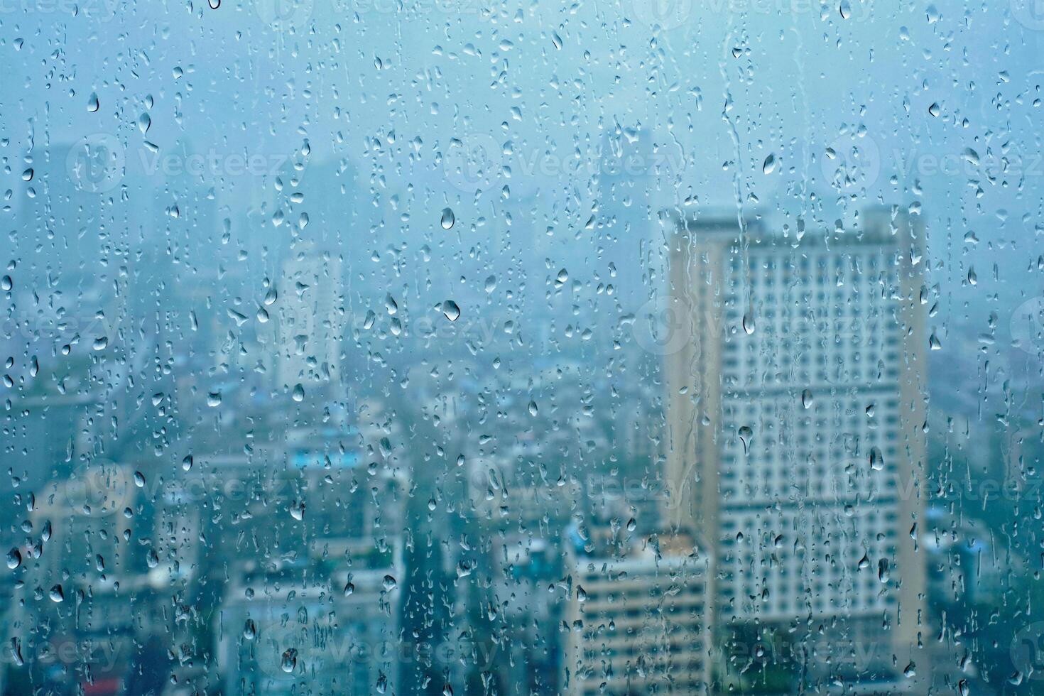 Rain drops on window photo