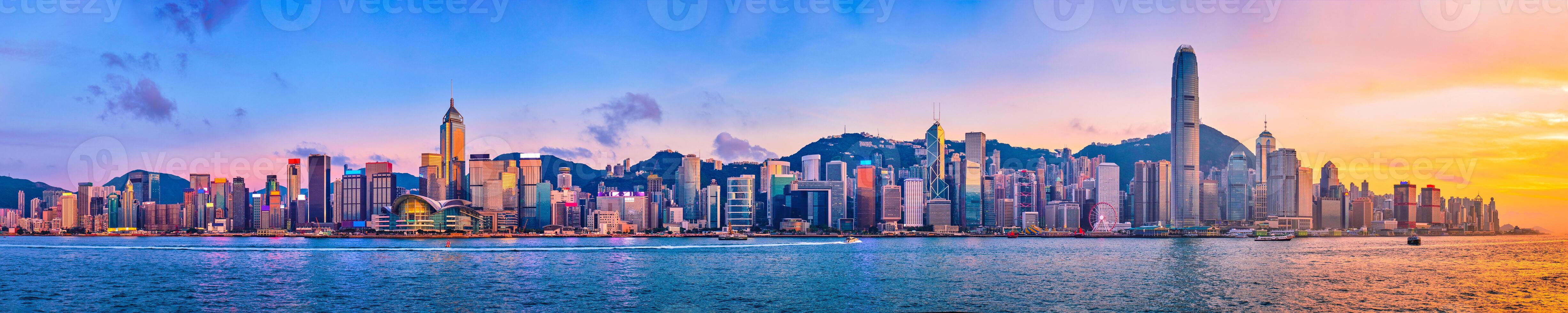 Junk boat in Hong Kong Victoria Harbour photo