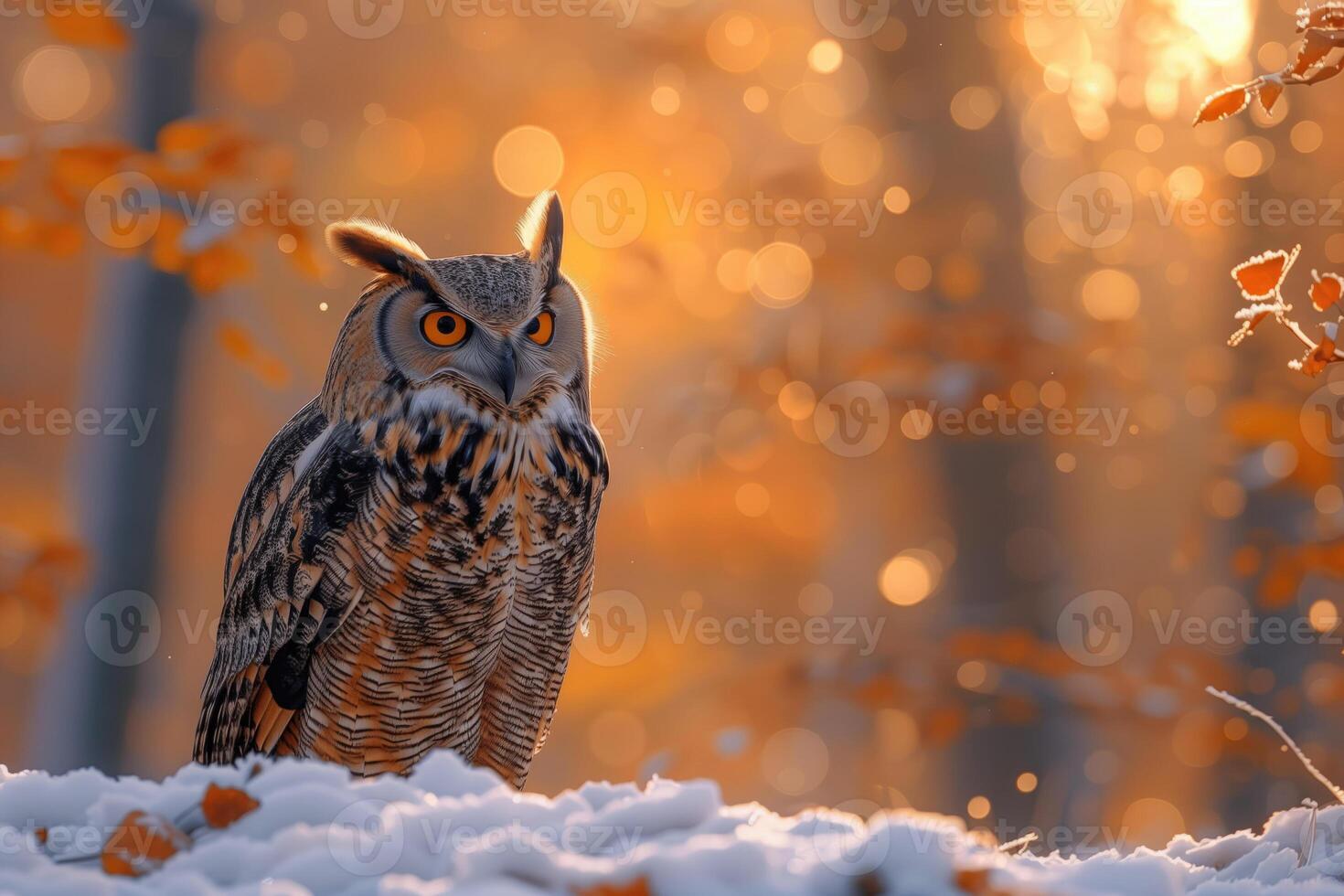 ai generado eurasiático águila búho bubón bubón en el bosque en invierno foto