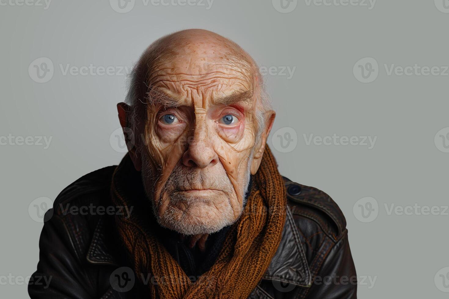 AI generated portrait of senior man on a solid gray background photo