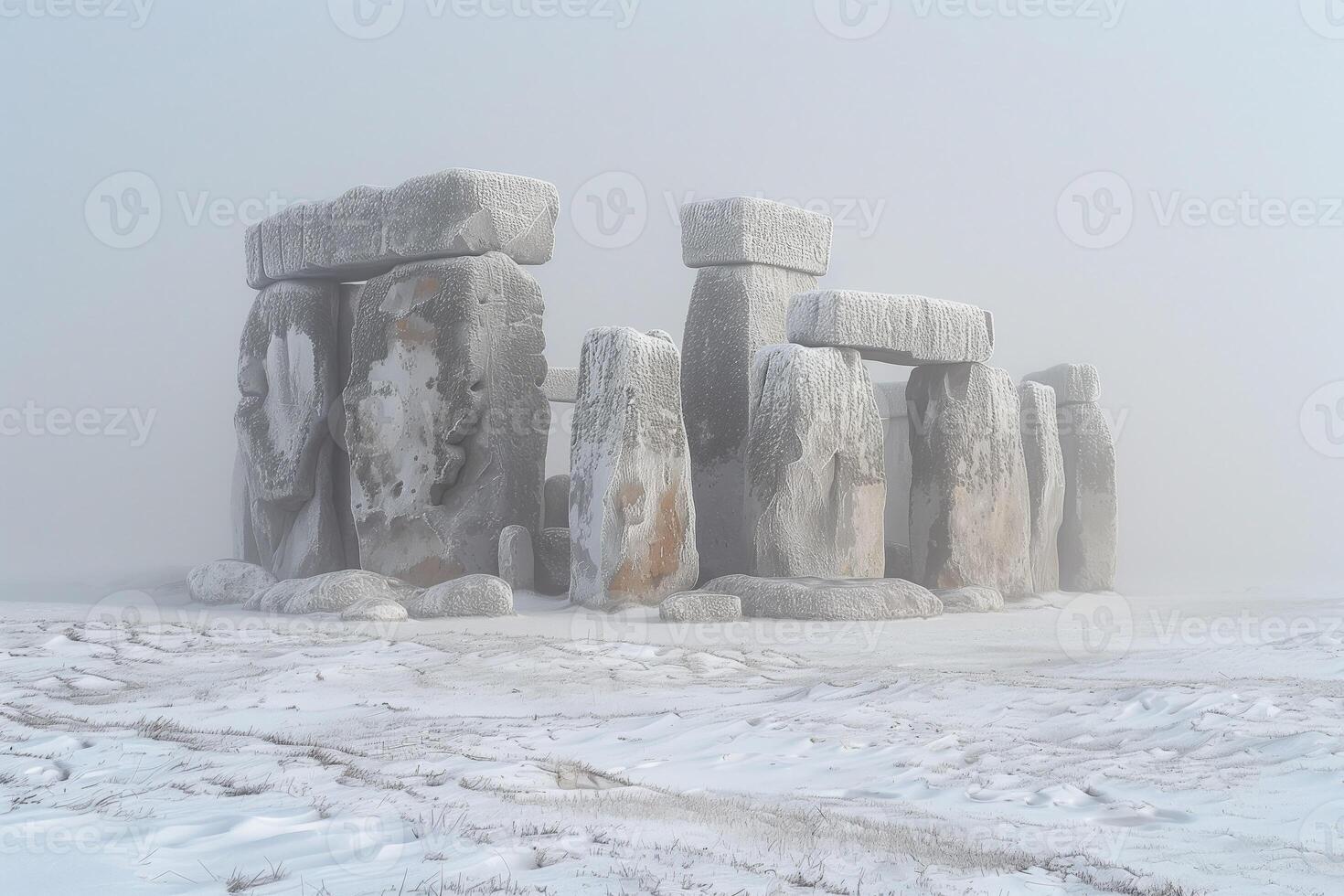 AI generated ancient megalithic cromlech on a frosty winter day photo