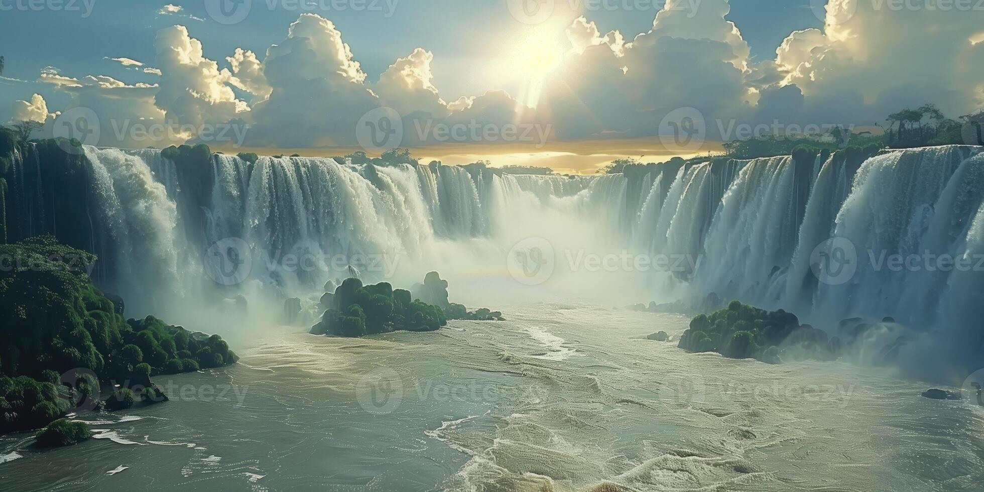 AI generated natural landscape with view of the large waterfall photo