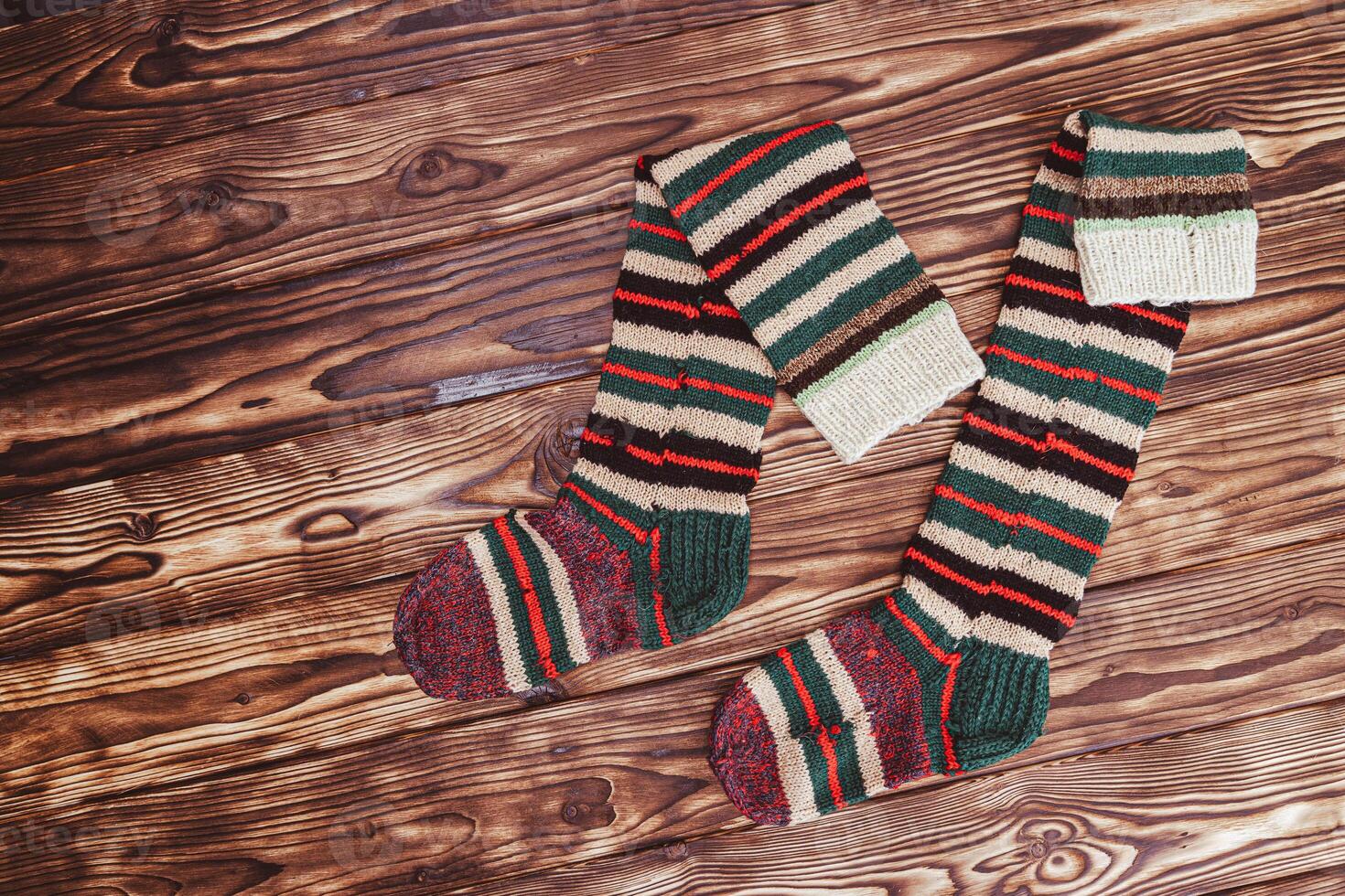 pair of colorful striped socks , woolen knee socks, gift sock photo