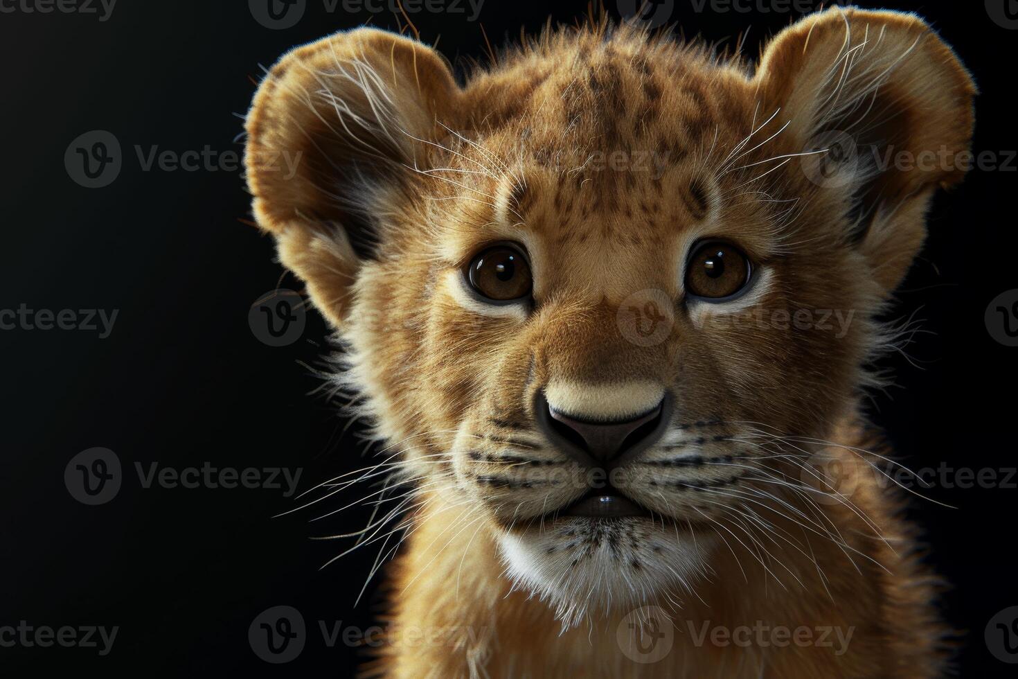 AI generated Portrait of a lion cub isolated on a black background photo