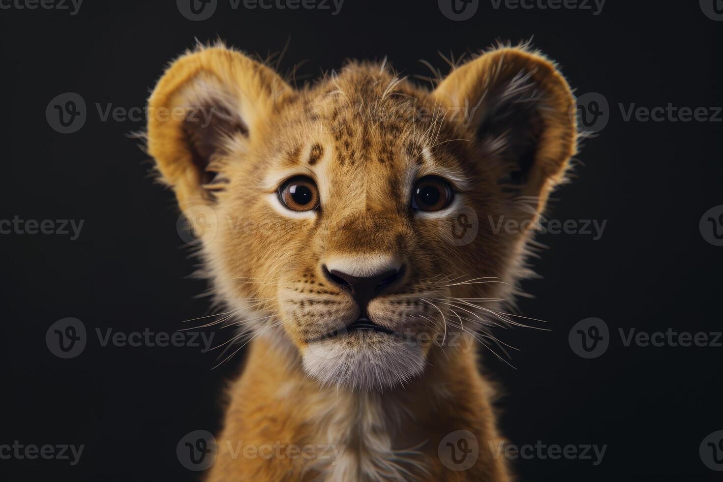 AI generated Portrait of a lion cub isolated on a black background photo