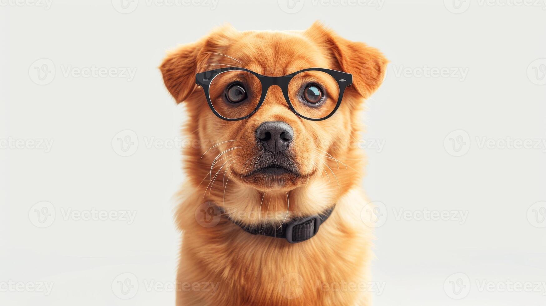 AI generated Funny smart dog with glasses isolated on beige background photo