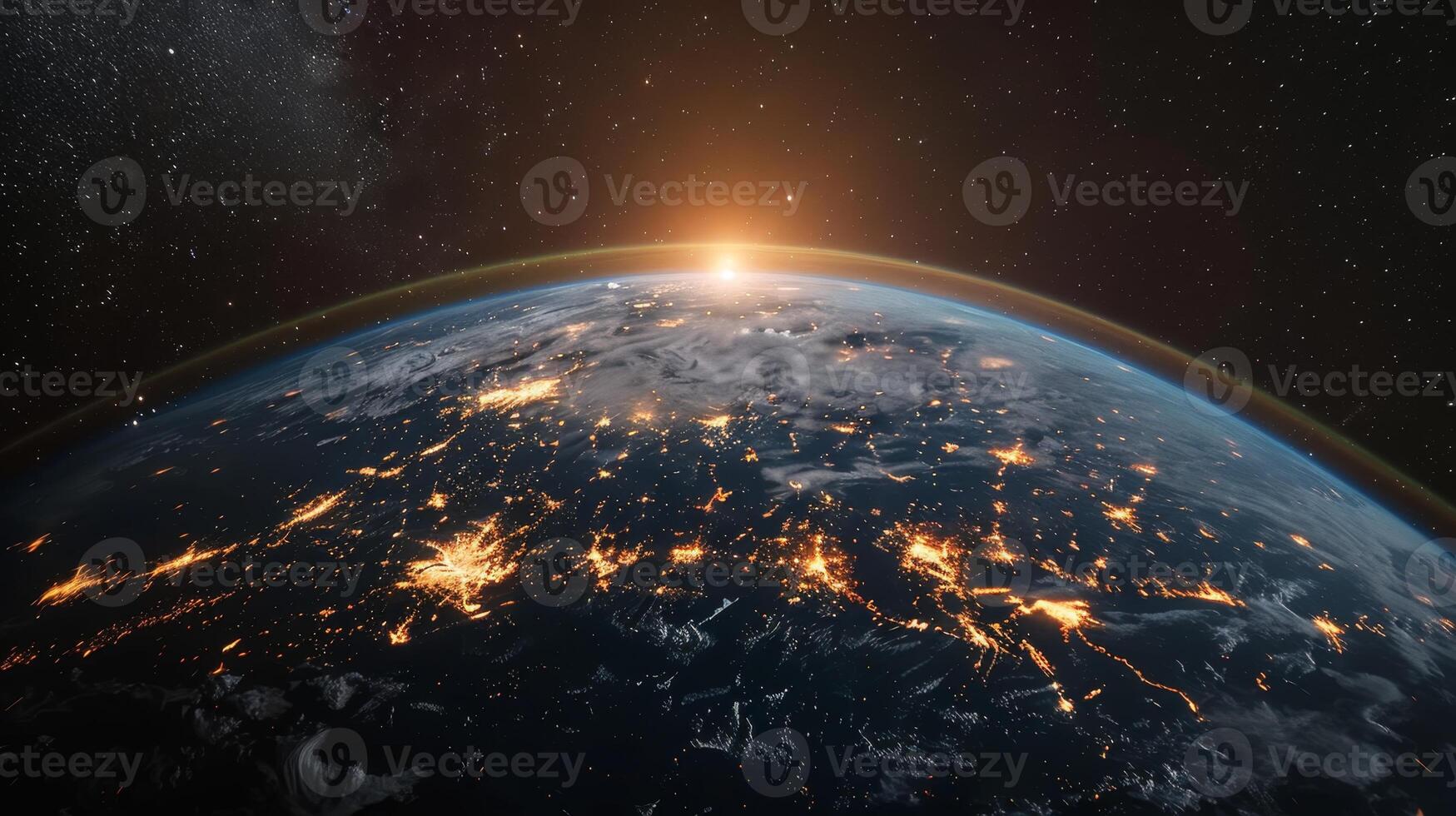 AI generated Planet Earth from outer space at night with city lights. 3d illustration photo