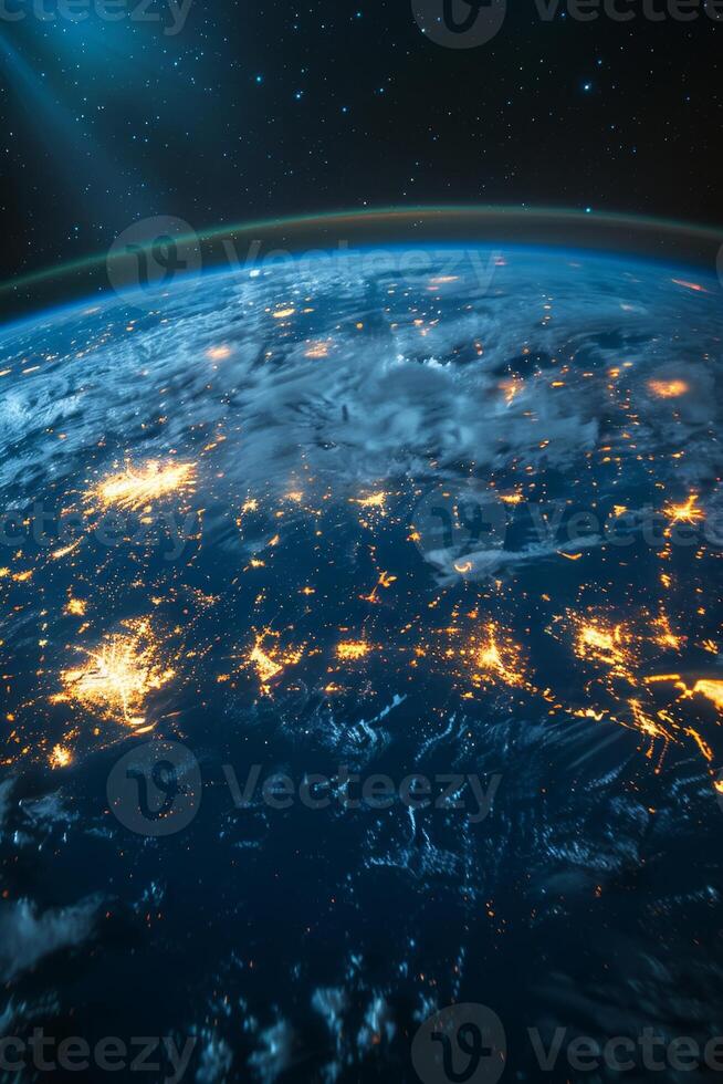 AI generated Planet Earth from outer space at night with city lights. 3d illustration photo