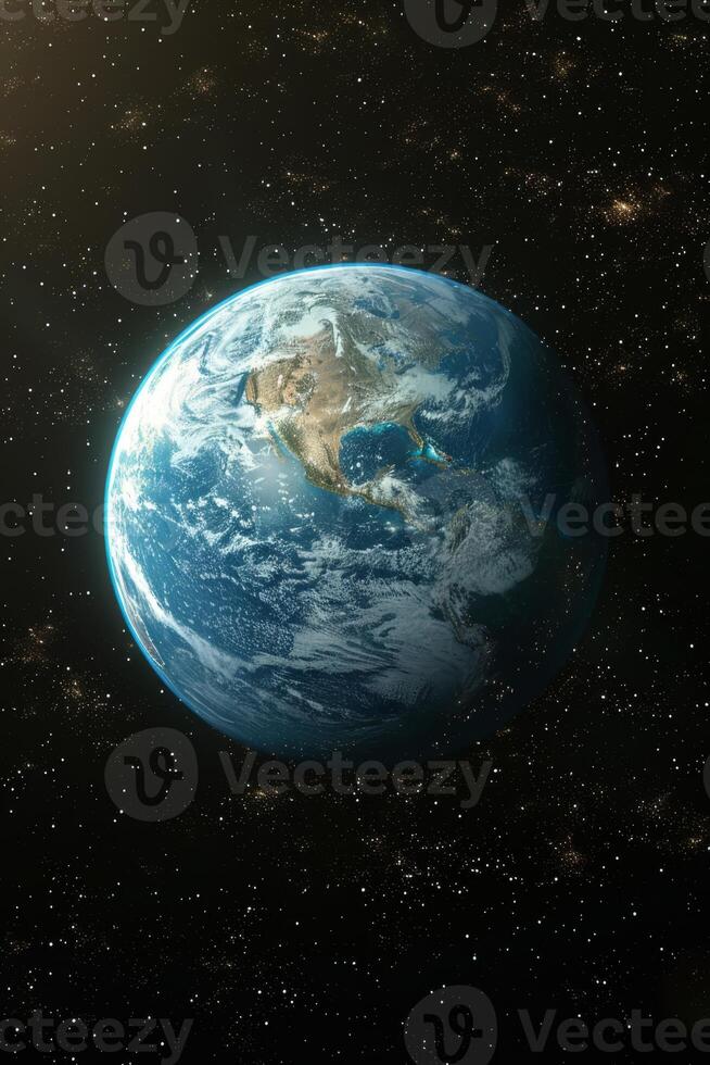 AI generated Planet Earth from outer space at night with city lights. 3d illustration photo