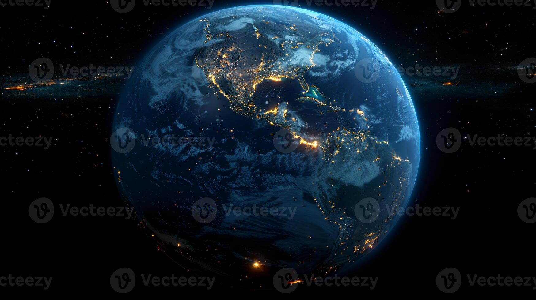 AI generated Planet Earth from outer space at night with city lights. 3d illustration photo