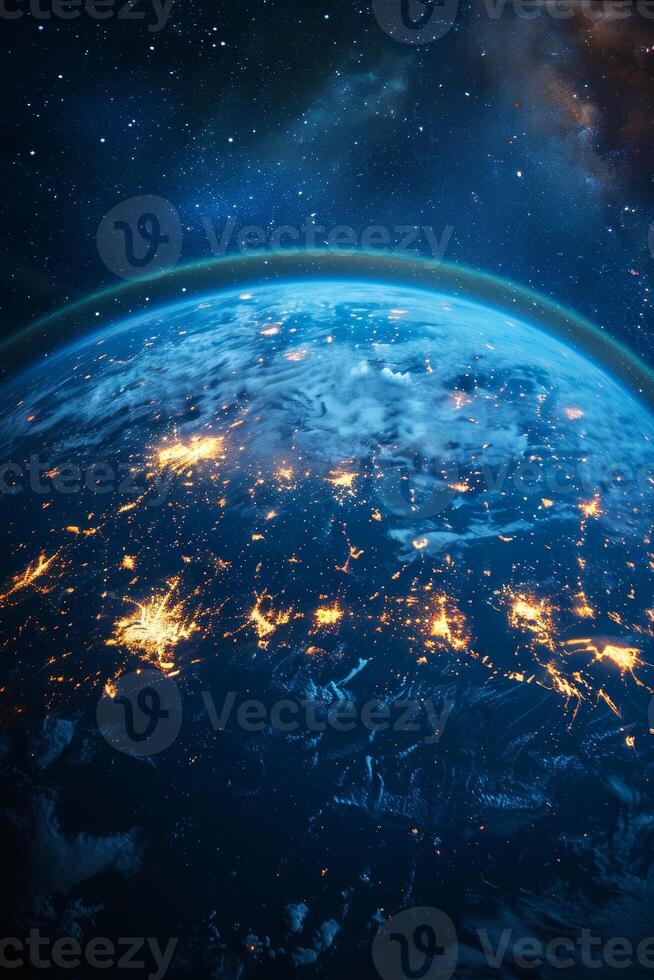 AI generated Planet Earth from outer space at night with city lights. 3d illustration photo