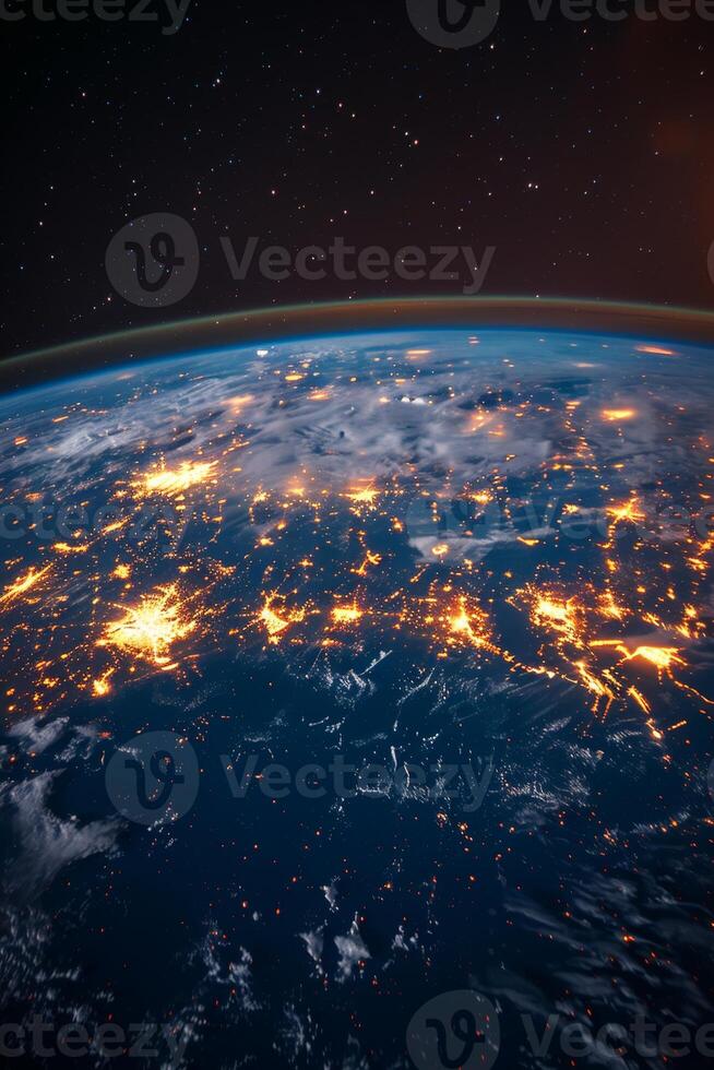 AI generated Planet Earth from outer space at night with city lights. 3d illustration photo