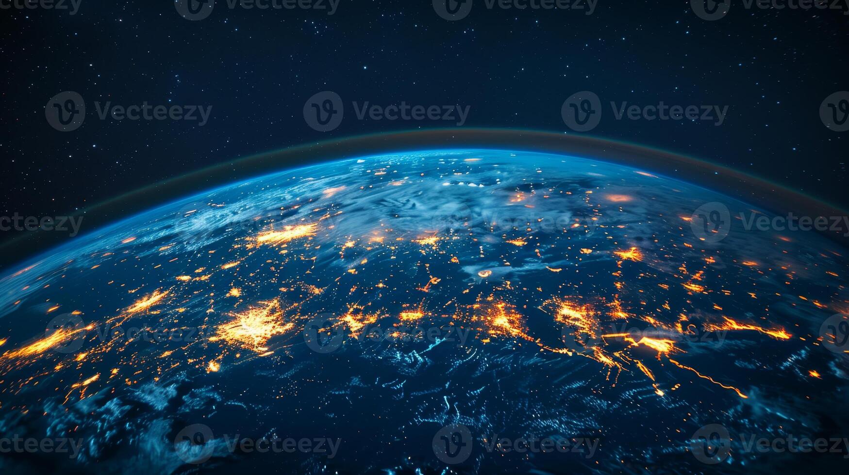 AI generated Planet Earth from outer space at night with city lights. 3d illustration photo
