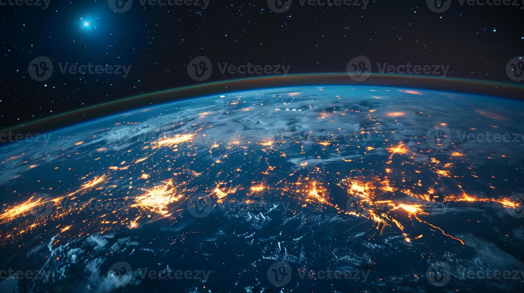 AI generated Planet Earth from outer space at night with city lights. 3d illustration photo