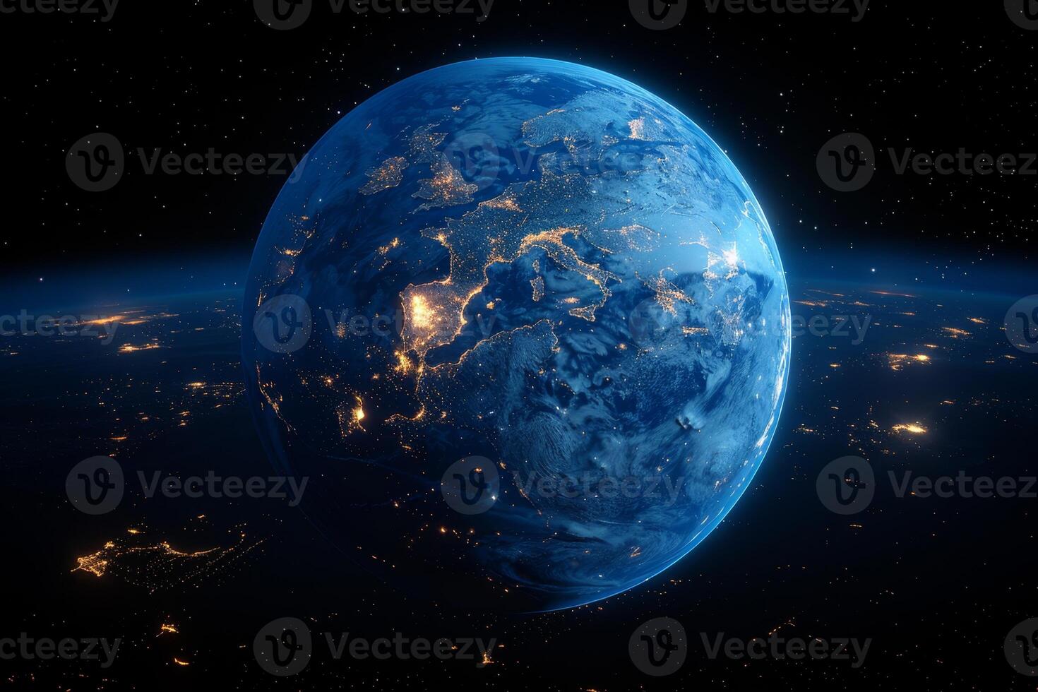 AI generated Planet Earth from outer space at night with city lights. 3d illustration photo