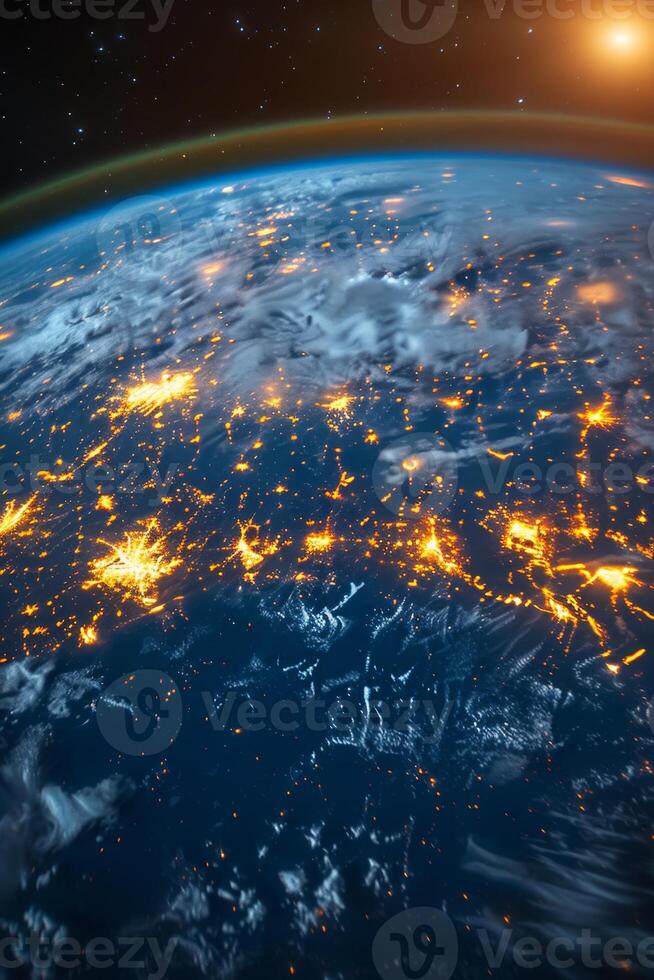 AI generated Planet Earth from outer space at night with city lights. 3d illustration photo