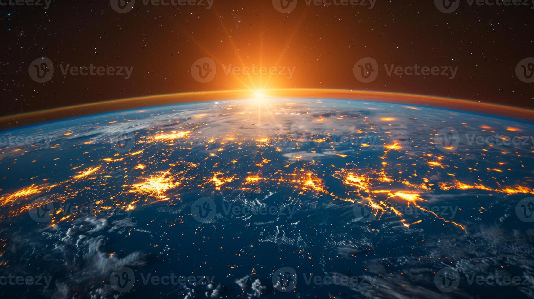 AI generated Planet Earth from outer space at night with city lights. 3d illustration photo